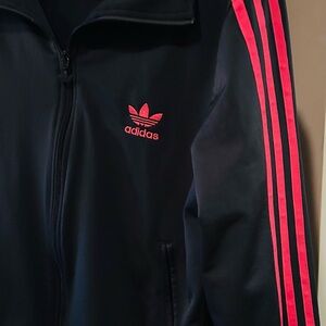 Adidas Black Track Jacket with Pink Accents